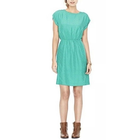 Fossil | Emily Silk Dress Size 0 Luminary Green Polka Dot Crewneck Empire Waist - Picture 1 of 12